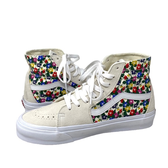VANS Sk8-Hi Tapered Sneakers Women's Canvas Suede Floral White Shoes VN0A5KRUWHT - Picture 5 of 9